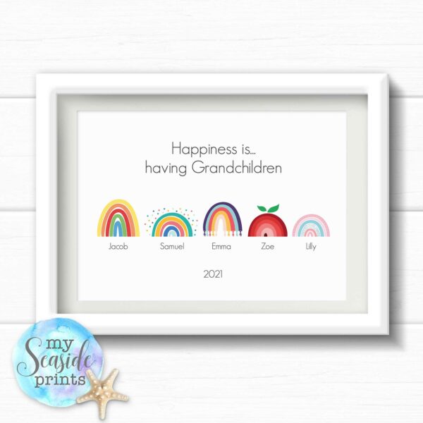 Personalised rainbows print with grandchildren's names