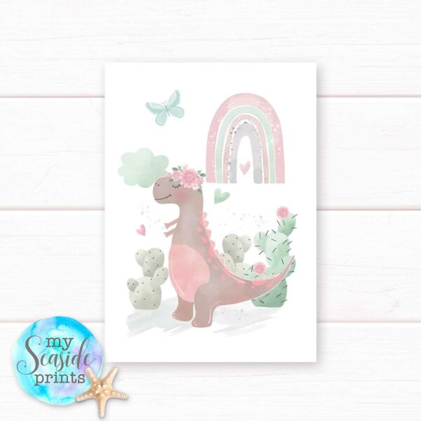 Set of 3 Pastel Dinosaur prints for baby girls bedroom or nursery