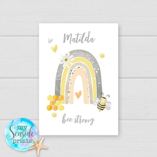Set of 3 Pastel Bee and rainbow prints for baby girls bedroom or nursery