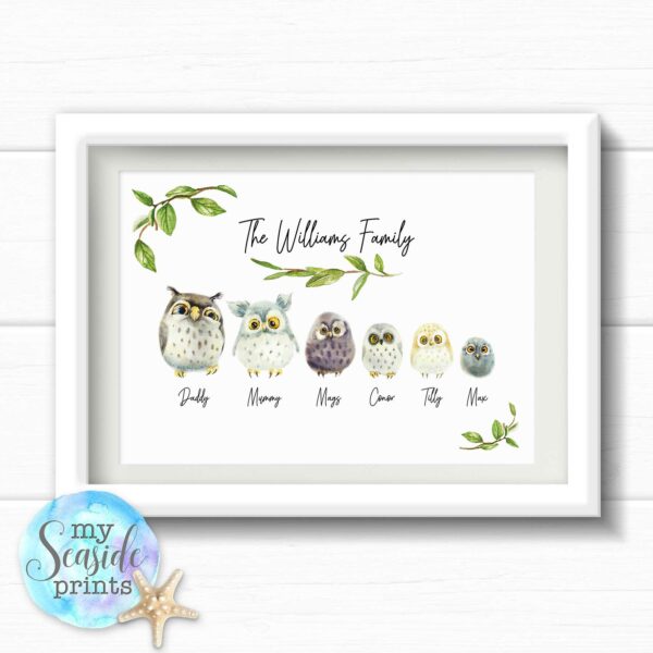 Personalised Owl Family Print with Names