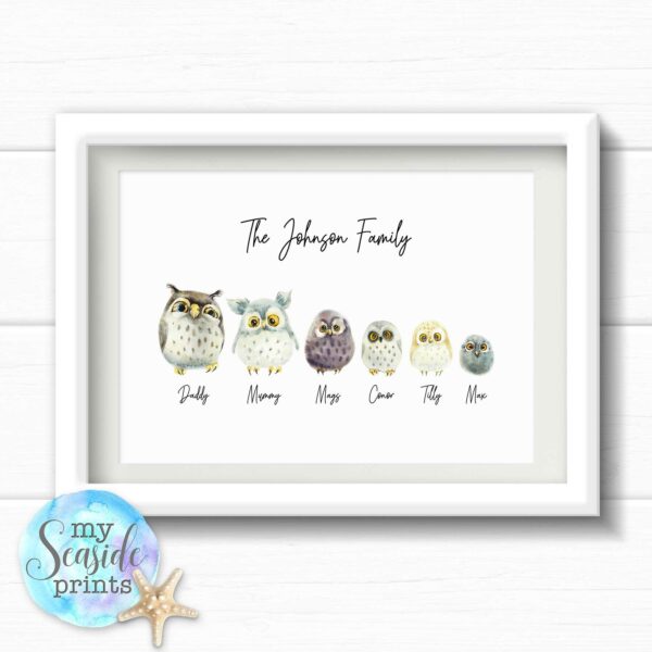 Personalised Owl Family Print with Names