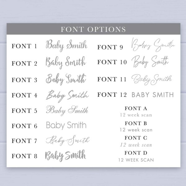 personalised embryo print, font options