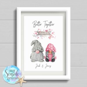 personalised print featuring illustrations of 2 gonks