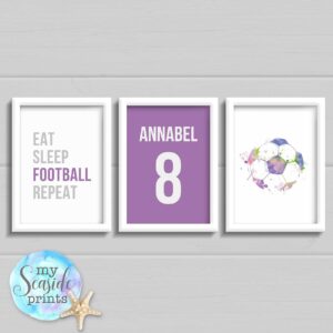 Set of 3 girls football bedroom prints