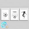 Set of 3 football prints, Boys bedroom wall art, footballer personalised prints with name