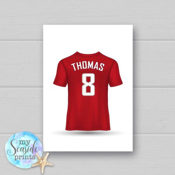 Set of 3 personalised football Boys bedroom wall art, any colour football shirt prints with name