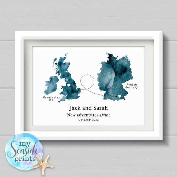 Personalised Watercolour Style Map Print
